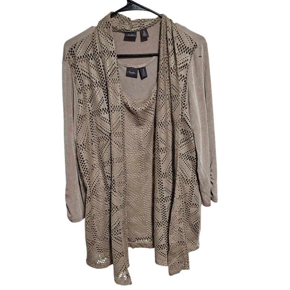 Chicos Travelers Crochet Cardigan Sleeveless Top Womens Size 16 2 Piece Set